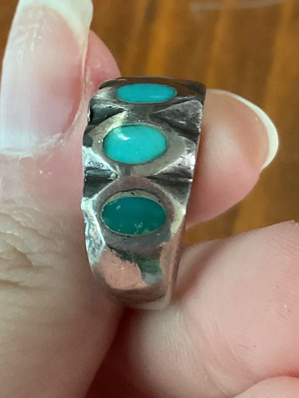 Vintage Sterling Silver Turquoise Inlay Native American Heavy Chunky Ring Size 6